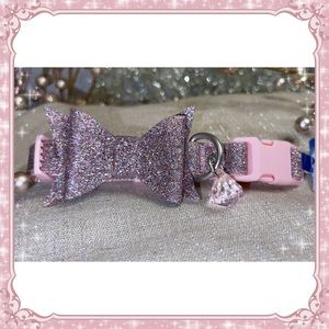 Top Paw Glitter Rose Gold Bow Tie Dog Collar Pastel Pink Cat Diamond Charm SMALL